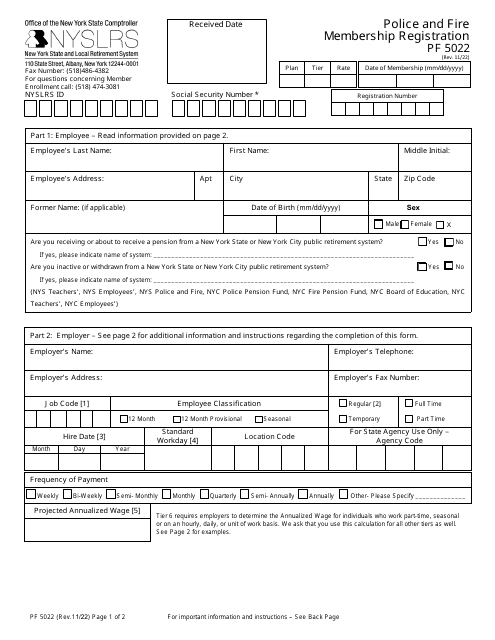 Form PF5022 Police and Fire Membership Application - New York