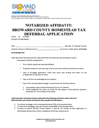 Affidavit for Homestead Tax Deferral Application - Broward County, Florida