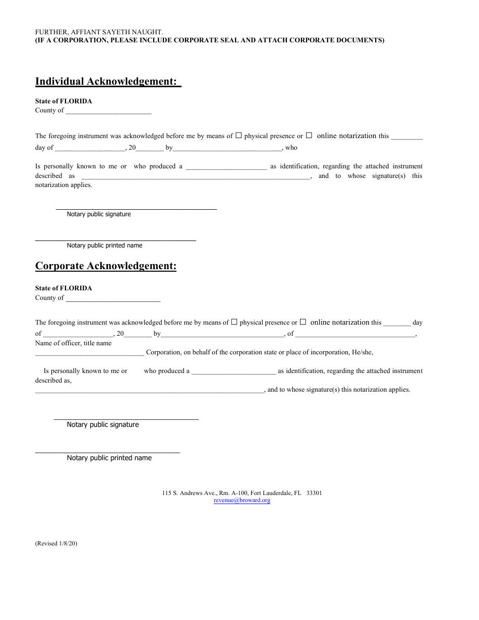 Affidavit for Homestead Tax Deferral Application - Broward County, Florida, Page 3