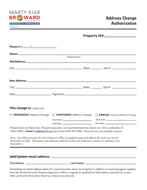 Broward County, Florida Property Appraiser's Office Name/Address Change