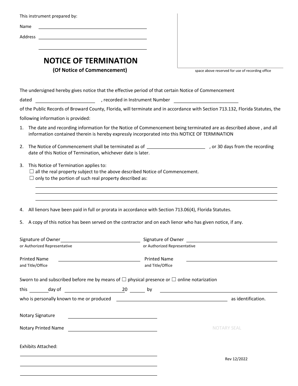 Notice of Termination (Of Notice of Commencement) - Broward County, Florida, Page 1