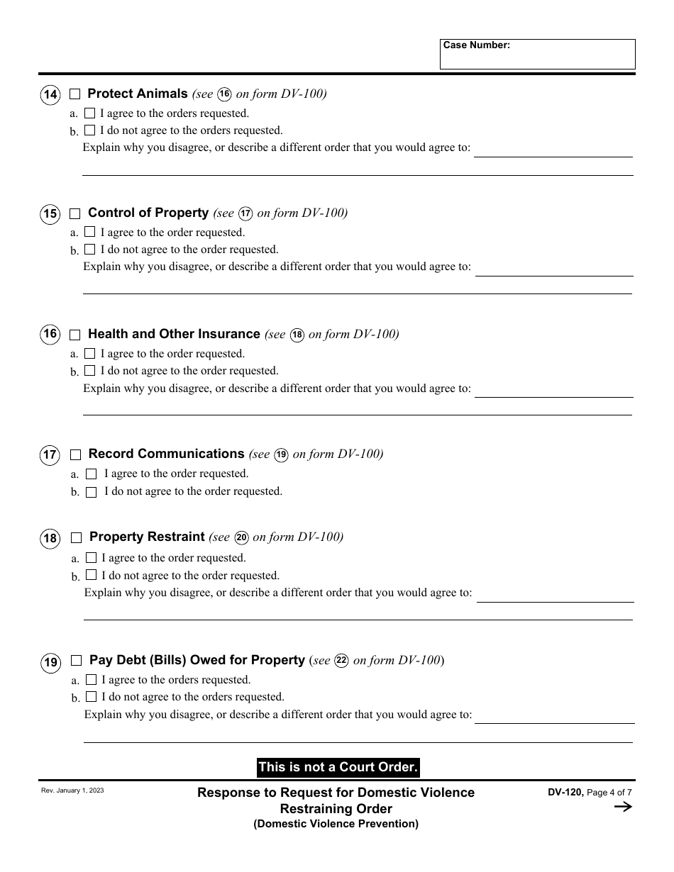 Form DV-120 Response to Request for Domestic Violence Restraining Order (Domestic Violence Prevention) - California, Page 4