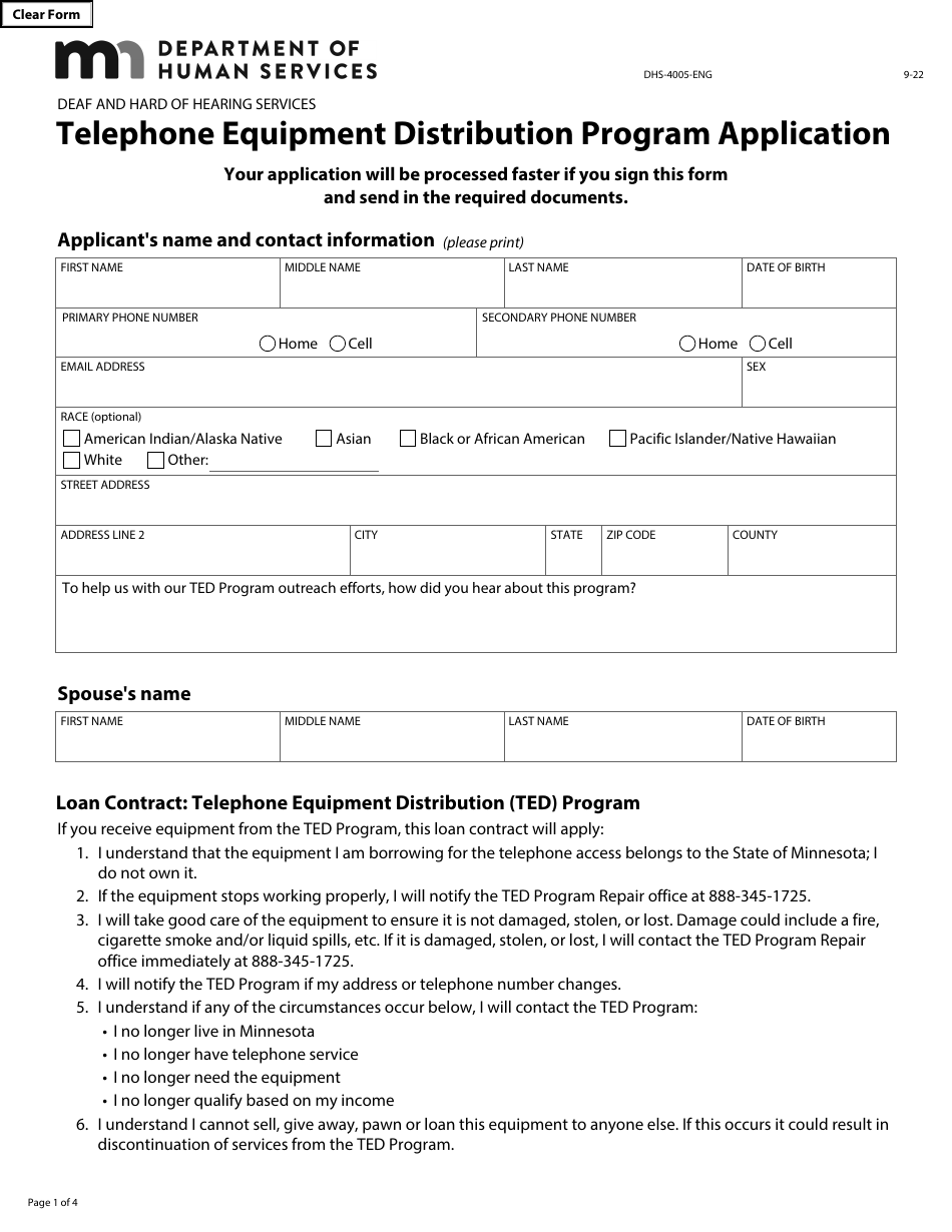 Form DHS-4005-ENG Telephone Equipment Distribution Program Application - Minnesota, Page 3