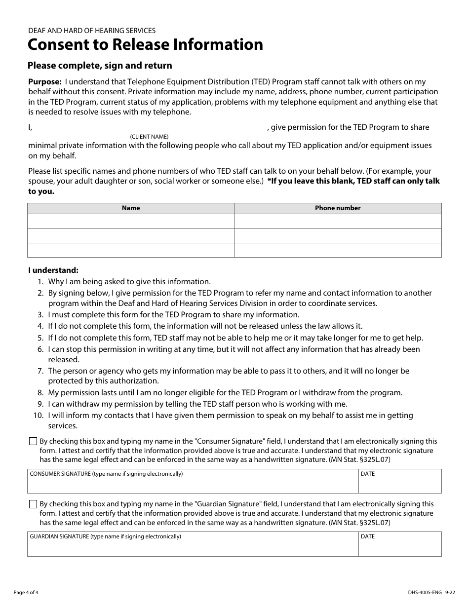 Form DHS-4005-ENG Telephone Equipment Distribution Program Application - Minnesota, Page 6