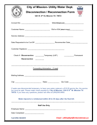 Document preview: Disconnection/Reconnection Form - City of Mission, Texas