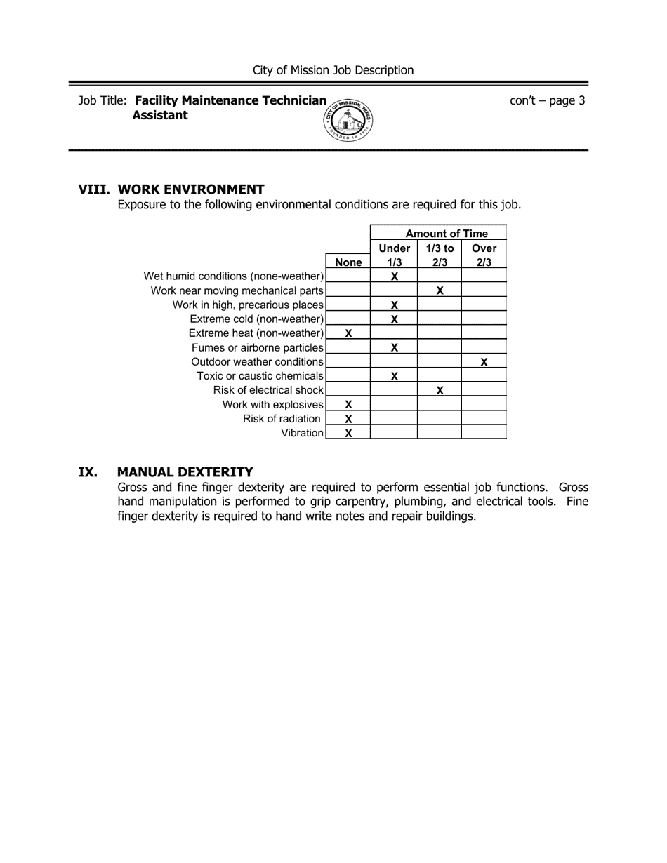 Job Description - Facility Maintenance Technician Assistant - City of Mission, Texas, Page 3
