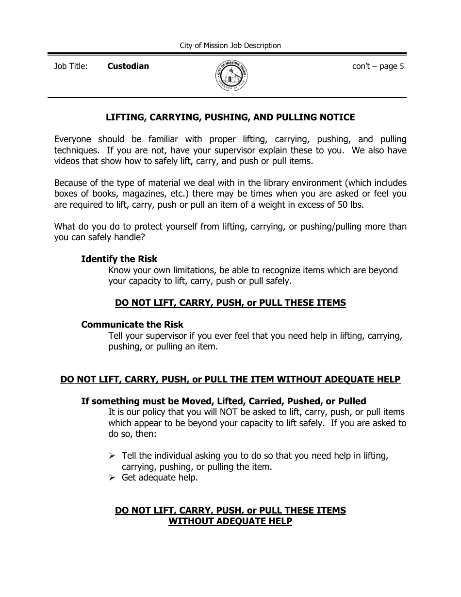Job Description - Custodian - City of Mission, Texas, Page 5