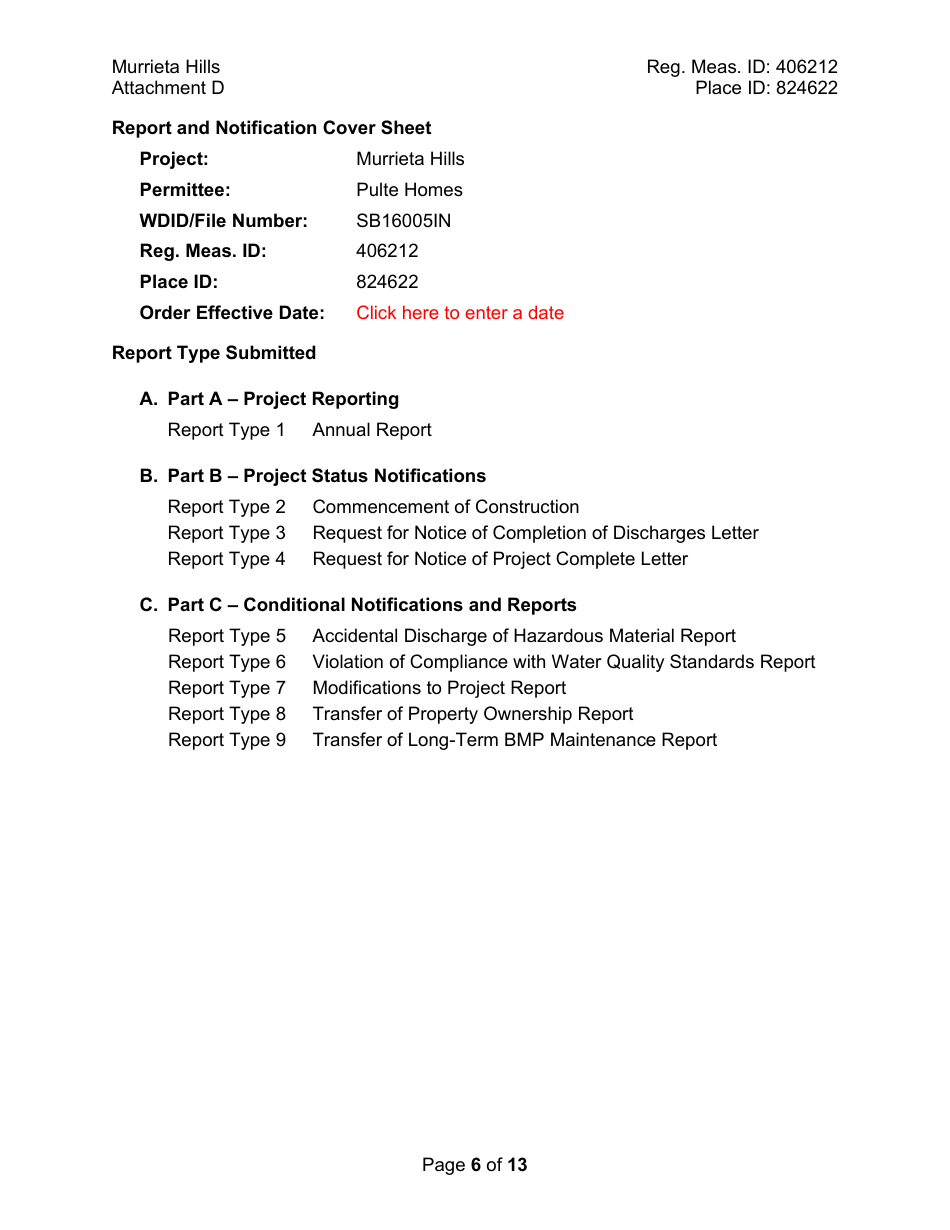 Attachment D Reporting and Notification Requirements - California, Page 6