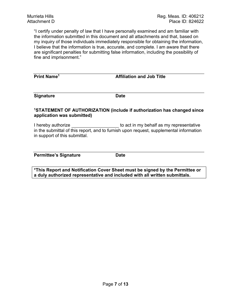 Attachment D Reporting and Notification Requirements - California, Page 7
