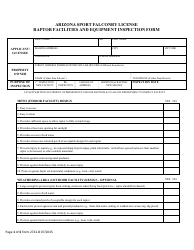 Form 2722-B Arizona Sport Falconry License Raptor Facilities and Equipment Inspection Form - Arizona