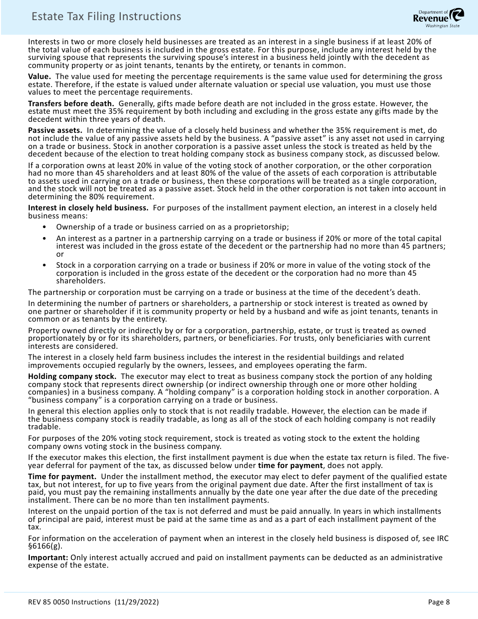 Instructions for Form REV85 0050 Estate and Transfer Tax Return - Washington, Page 10