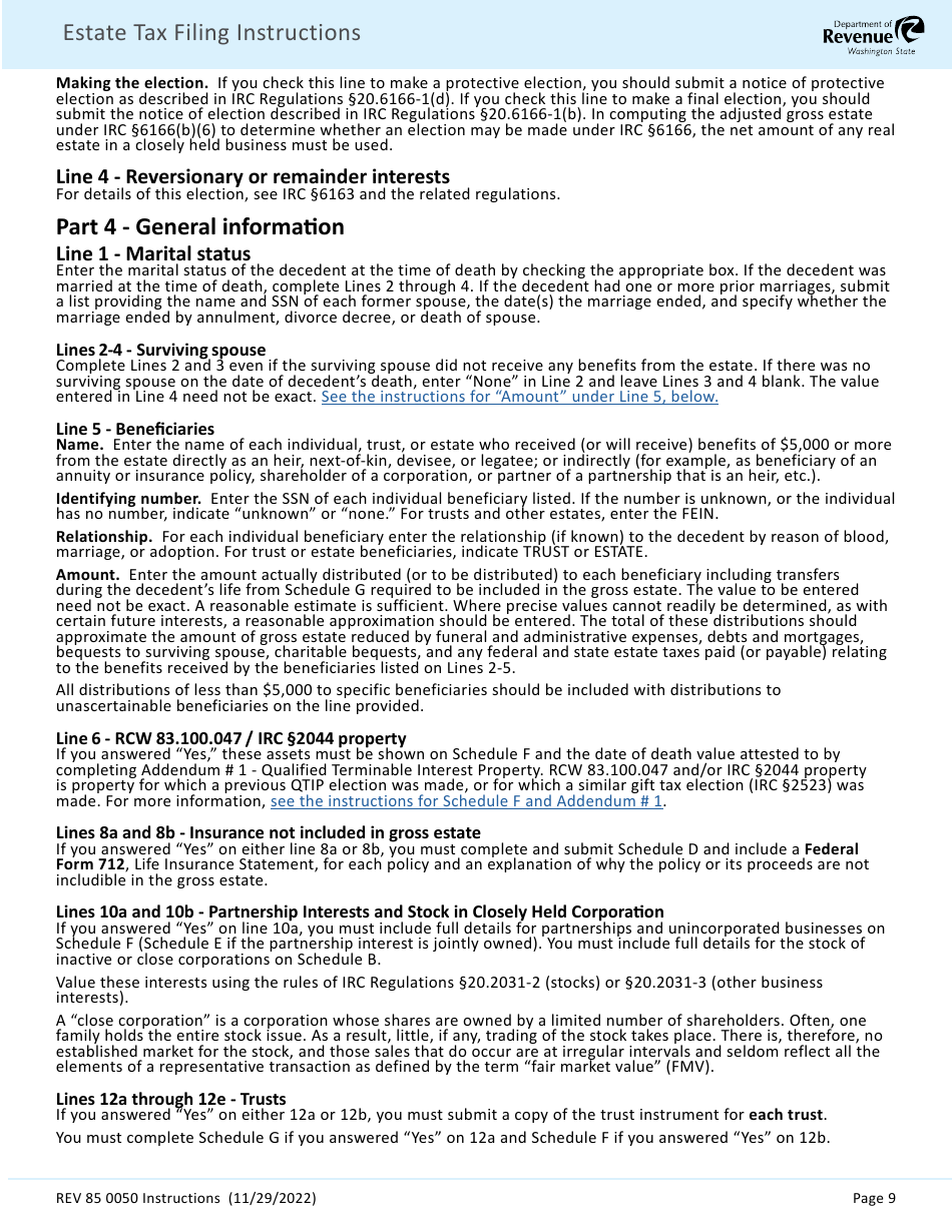 Instructions for Form REV85 0050 Estate and Transfer Tax Return - Washington, Page 11