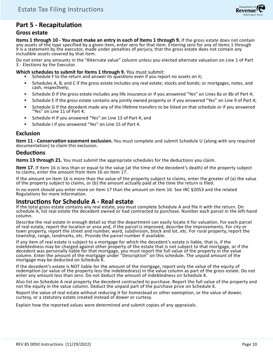 Instructions for Form REV85 0050 Estate and Transfer Tax Return - Washington, Page 12