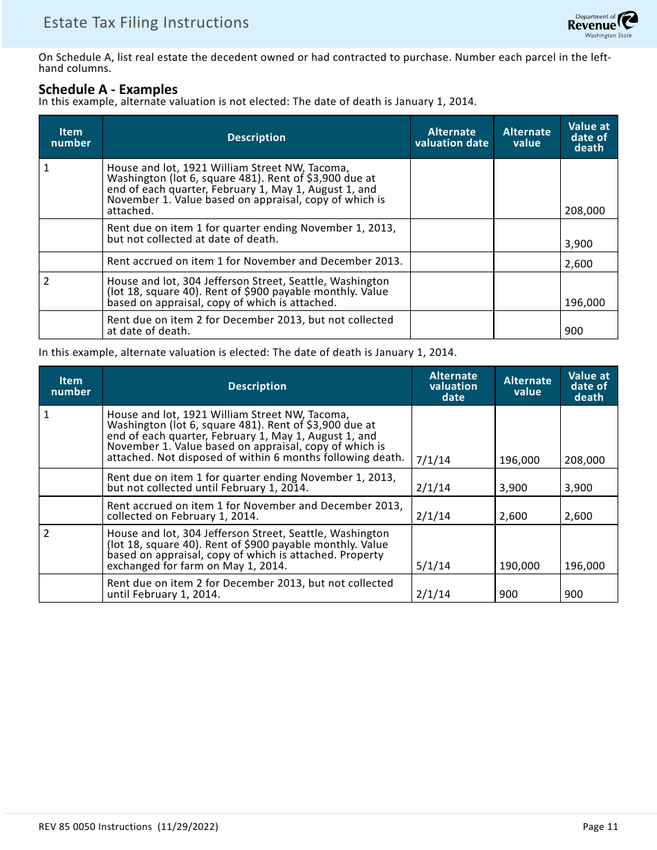 Instructions for Form REV85 0050 Estate and Transfer Tax Return - Washington, Page 13