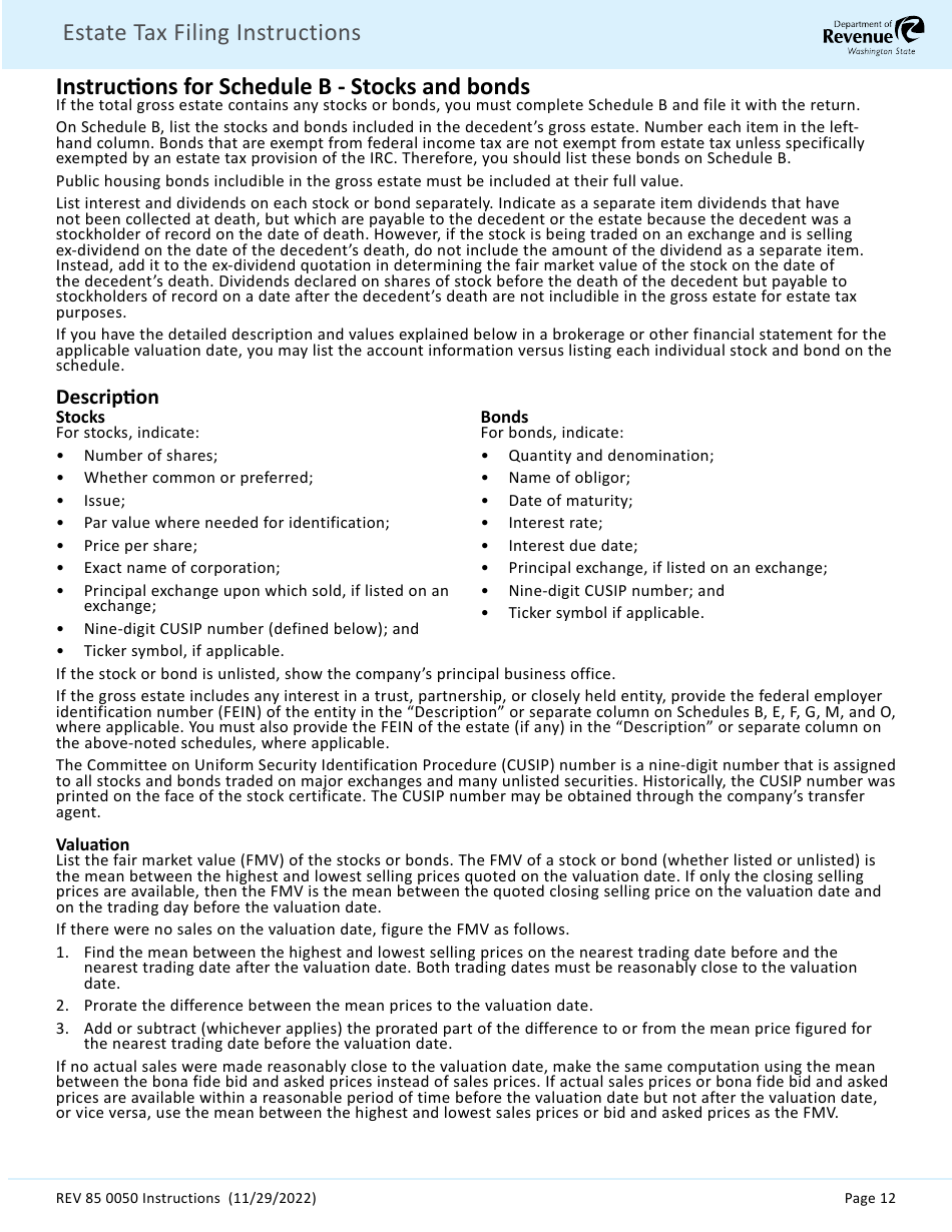 Instructions for Form REV85 0050 Estate and Transfer Tax Return - Washington, Page 14