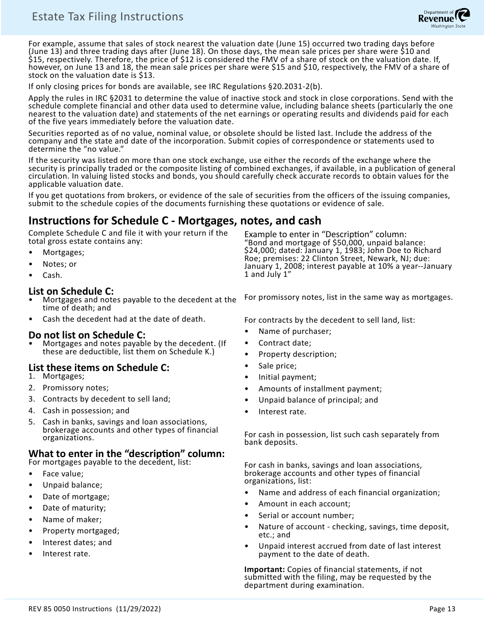 Instructions for Form REV85 0050 Estate and Transfer Tax Return - Washington, Page 15