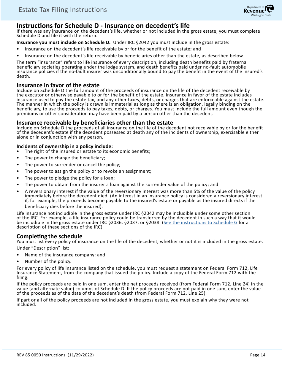 Instructions for Form REV85 0050 Estate and Transfer Tax Return - Washington, Page 16