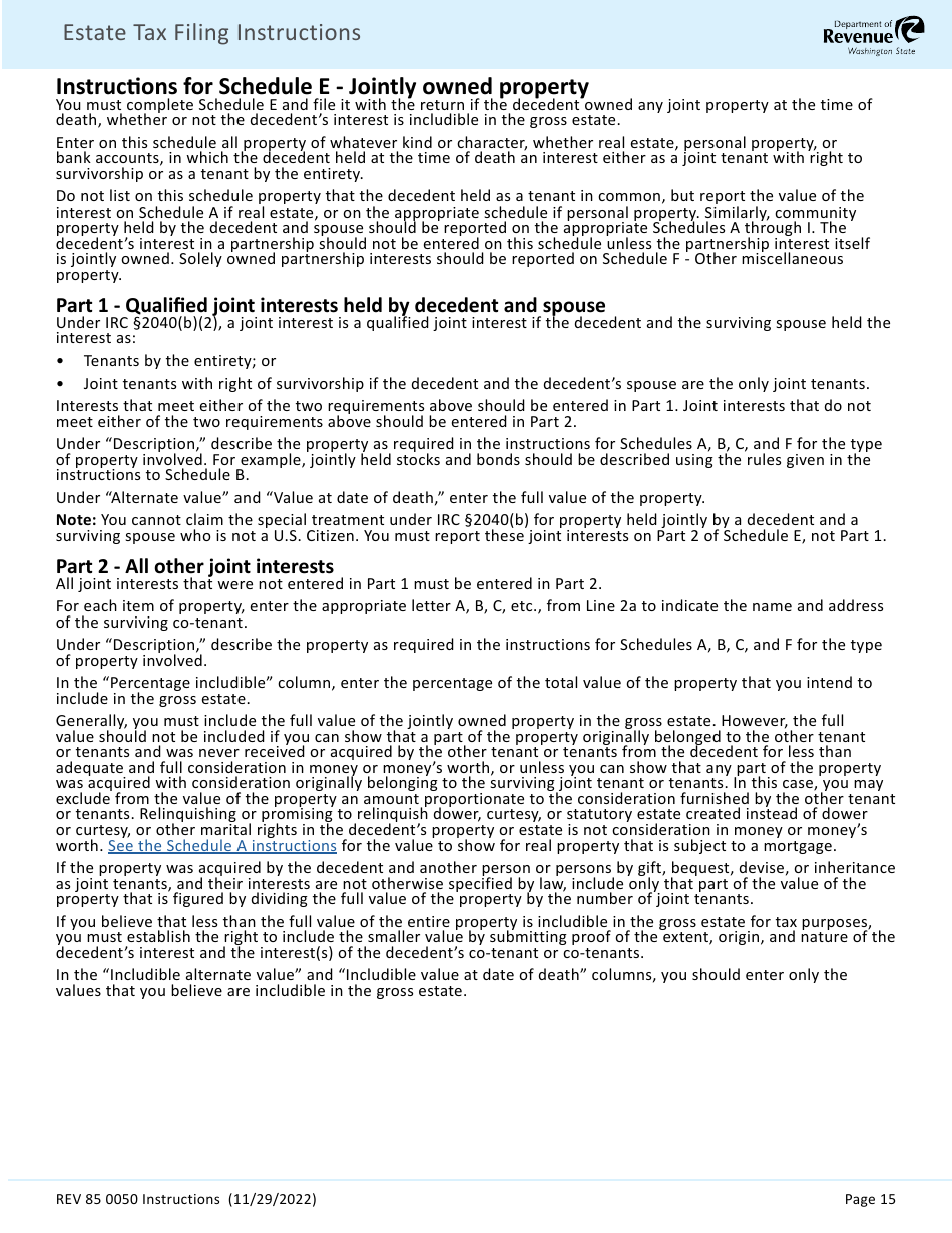 Instructions for Form REV85 0050 Estate and Transfer Tax Return - Washington, Page 17