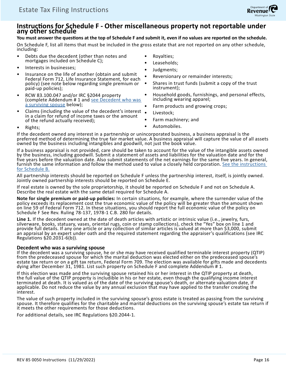 Instructions for Form REV85 0050 Estate and Transfer Tax Return - Washington, Page 18