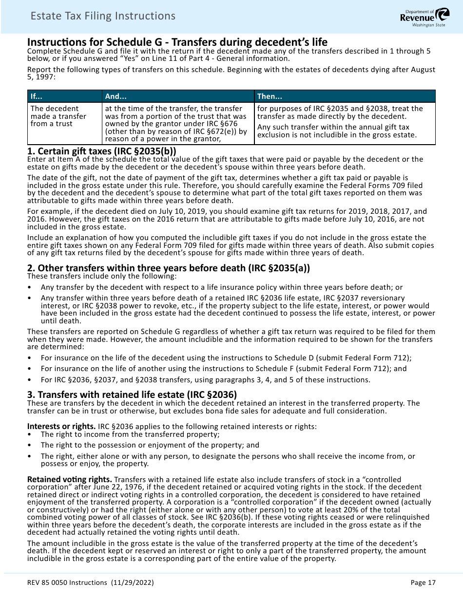 Instructions for Form REV85 0050 Estate and Transfer Tax Return - Washington, Page 19