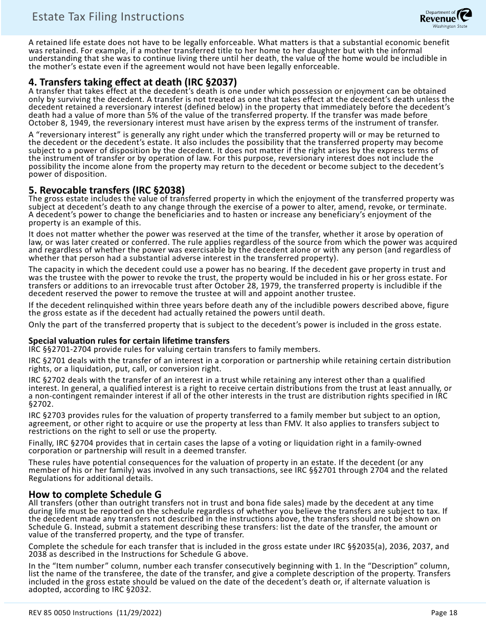 Instructions for Form REV85 0050 Estate and Transfer Tax Return - Washington, Page 20
