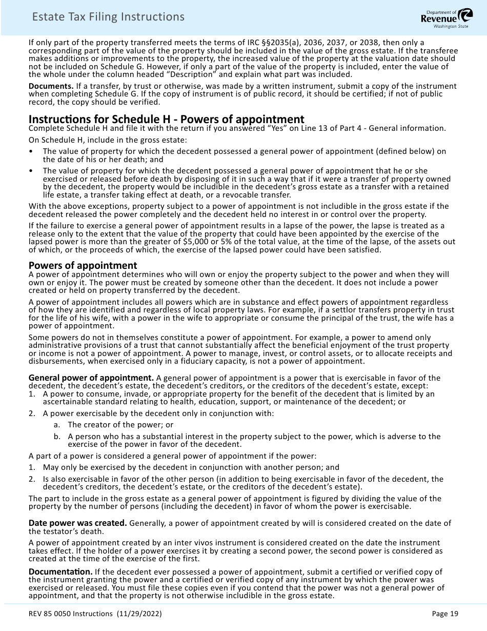 Instructions for Form REV85 0050 Estate and Transfer Tax Return - Washington, Page 21