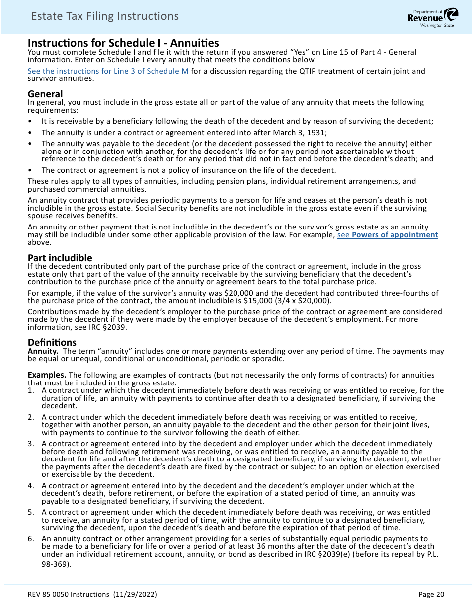 Instructions for Form REV85 0050 Estate and Transfer Tax Return - Washington, Page 22