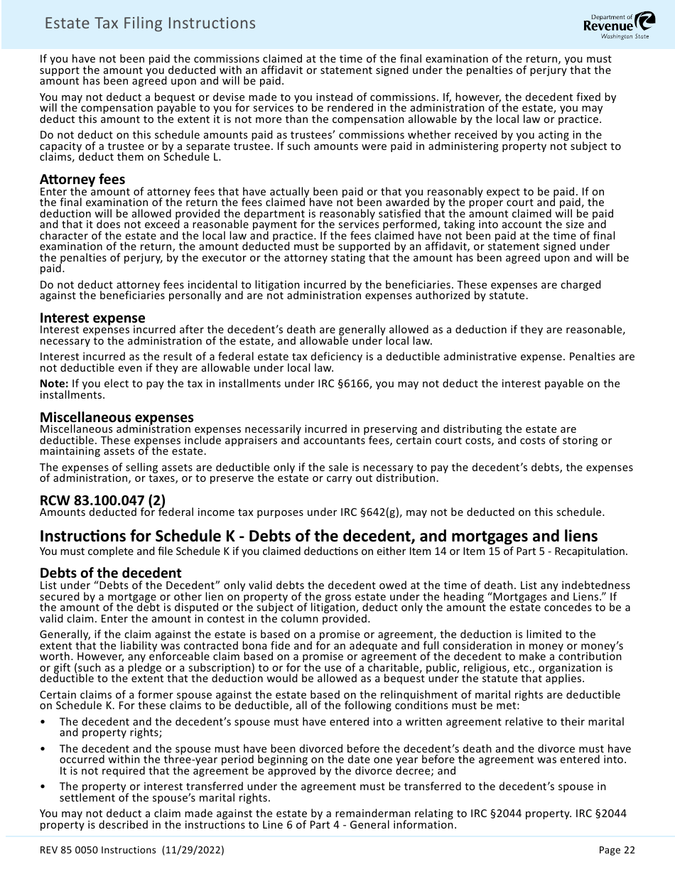 Instructions for Form REV85 0050 Estate and Transfer Tax Return - Washington, Page 24