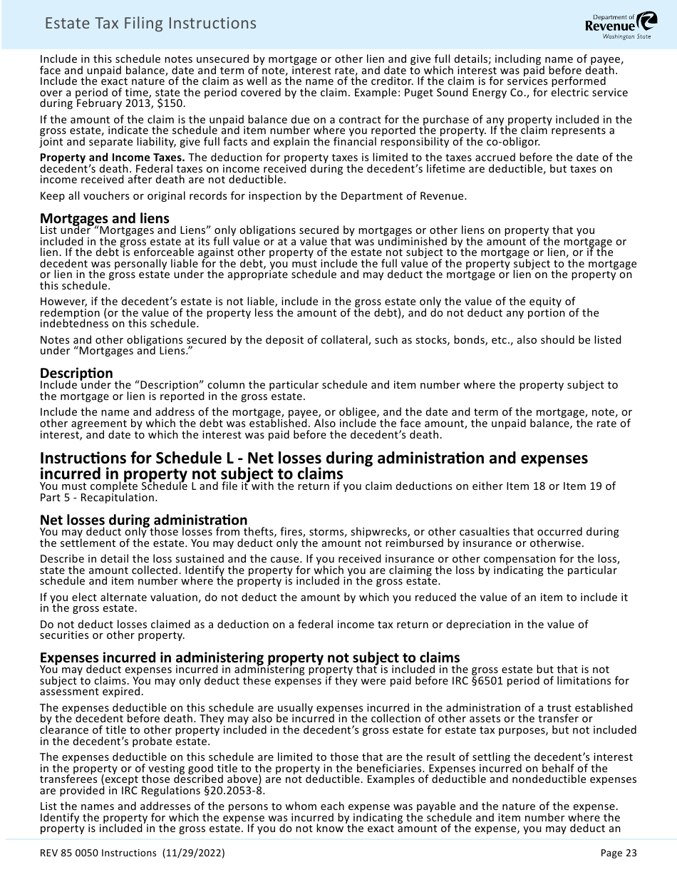 Instructions for Form REV85 0050 Estate and Transfer Tax Return - Washington, Page 25