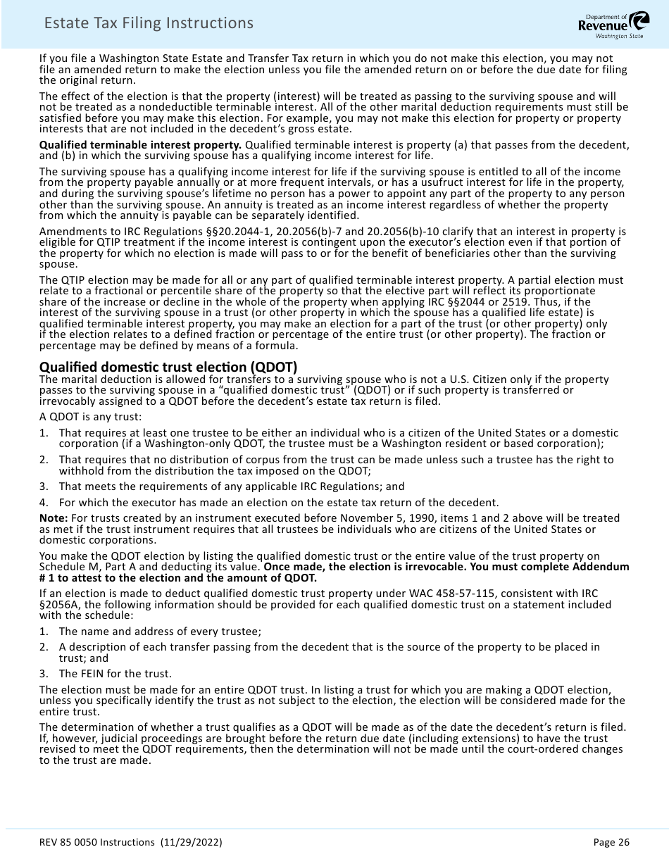 Instructions for Form REV85 0050 Estate and Transfer Tax Return - Washington, Page 28