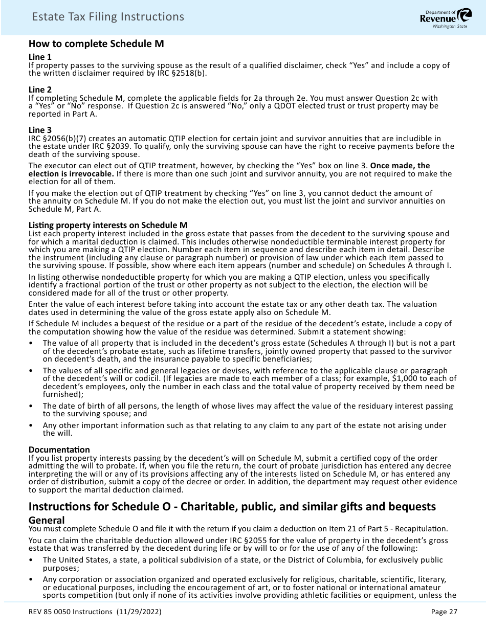 Instructions for Form REV85 0050 Estate and Transfer Tax Return - Washington, Page 29