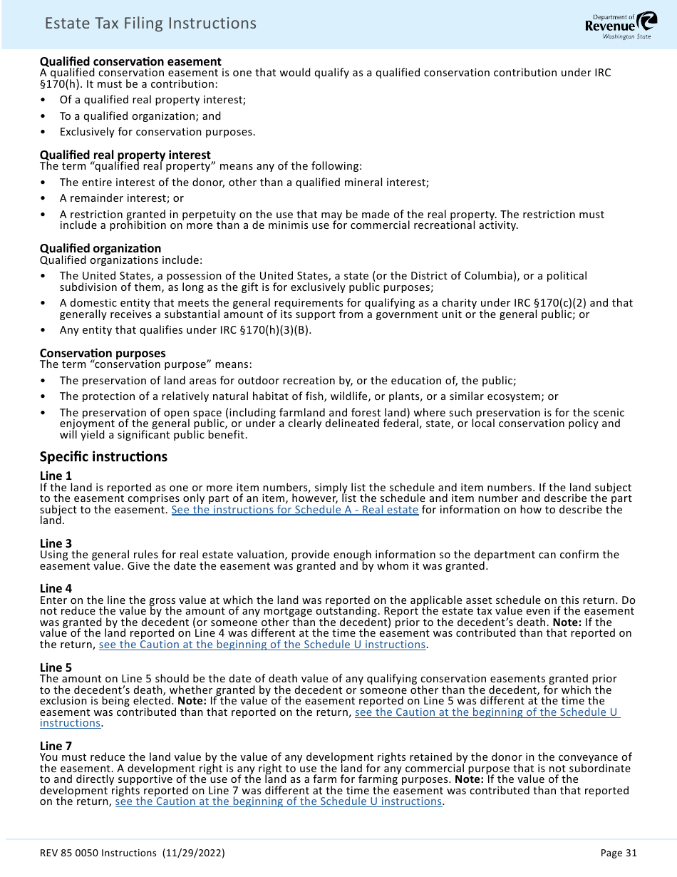 Instructions for Form REV85 0050 Estate and Transfer Tax Return - Washington, Page 33