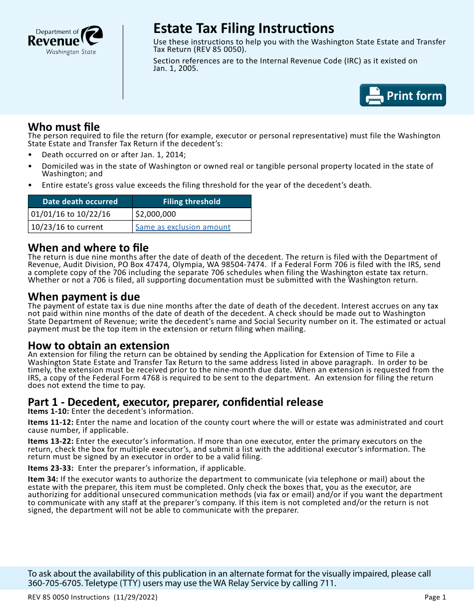 Instructions for Form REV85 0050 Estate and Transfer Tax Return - Washington, Page 3