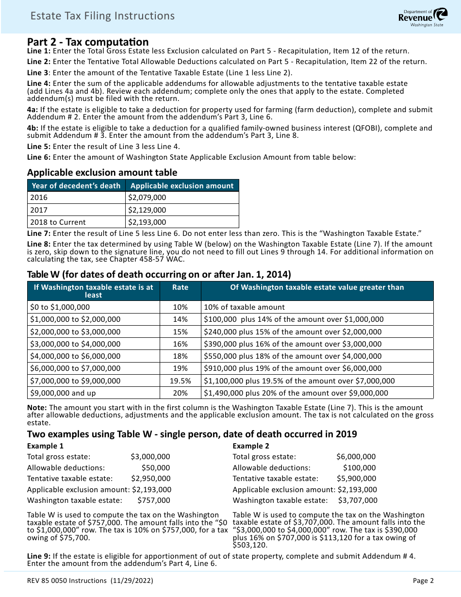 Instructions for Form REV85 0050 Estate and Transfer Tax Return - Washington, Page 4