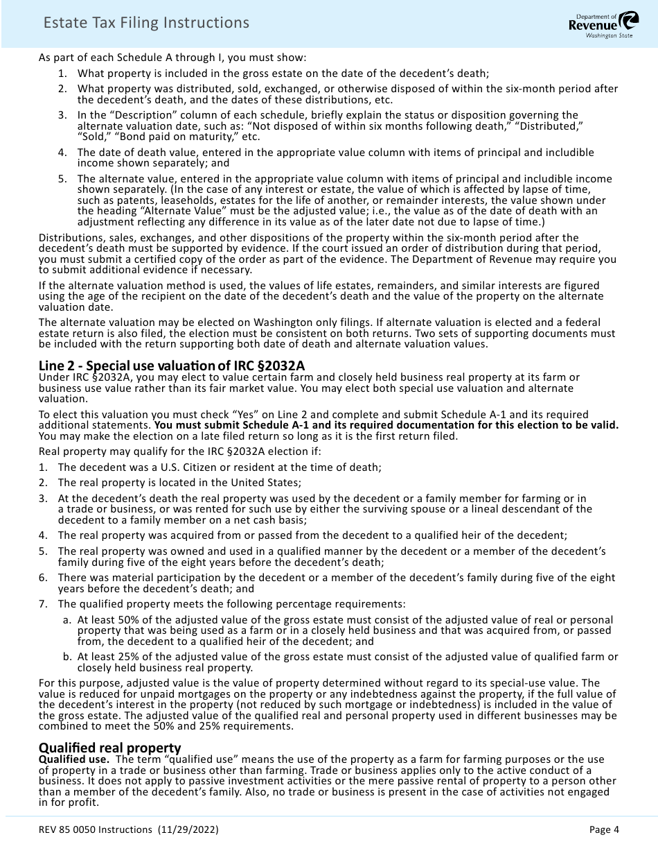 Instructions for Form REV85 0050 Estate and Transfer Tax Return - Washington, Page 6