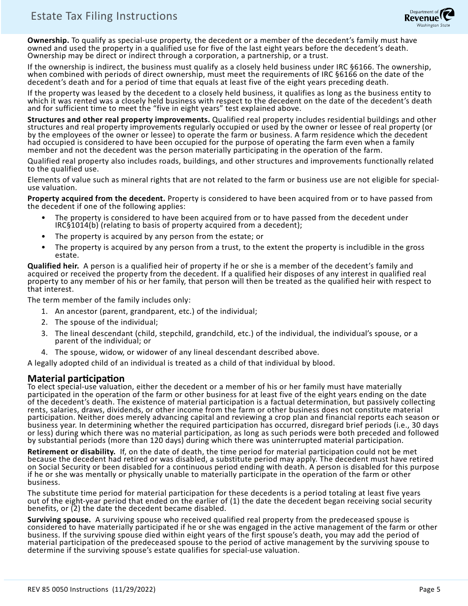 Instructions for Form REV85 0050 Estate and Transfer Tax Return - Washington, Page 7