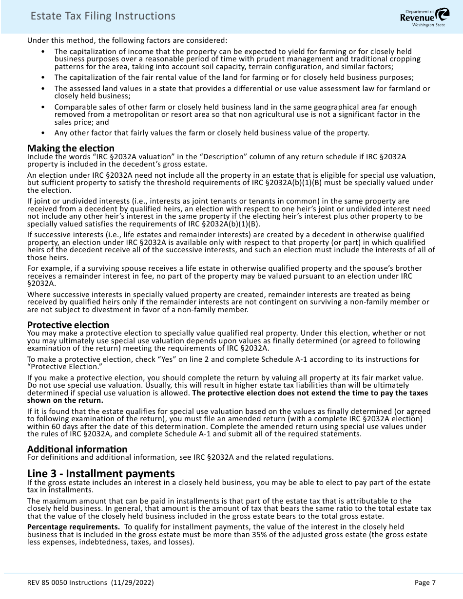 Instructions for Form REV85 0050 Estate and Transfer Tax Return - Washington, Page 9