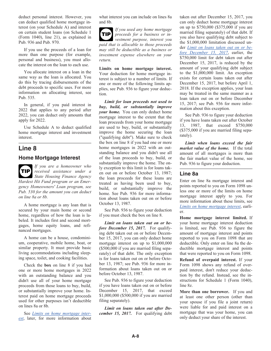 Instructions for IRS Form 1040 Schedule A Itemized Deductions, Page 8