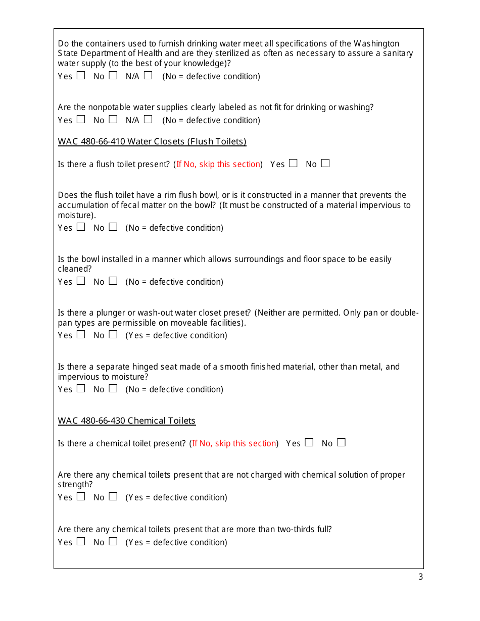 Rail Safety Sanitation Inspection Form - Washington, Page 3