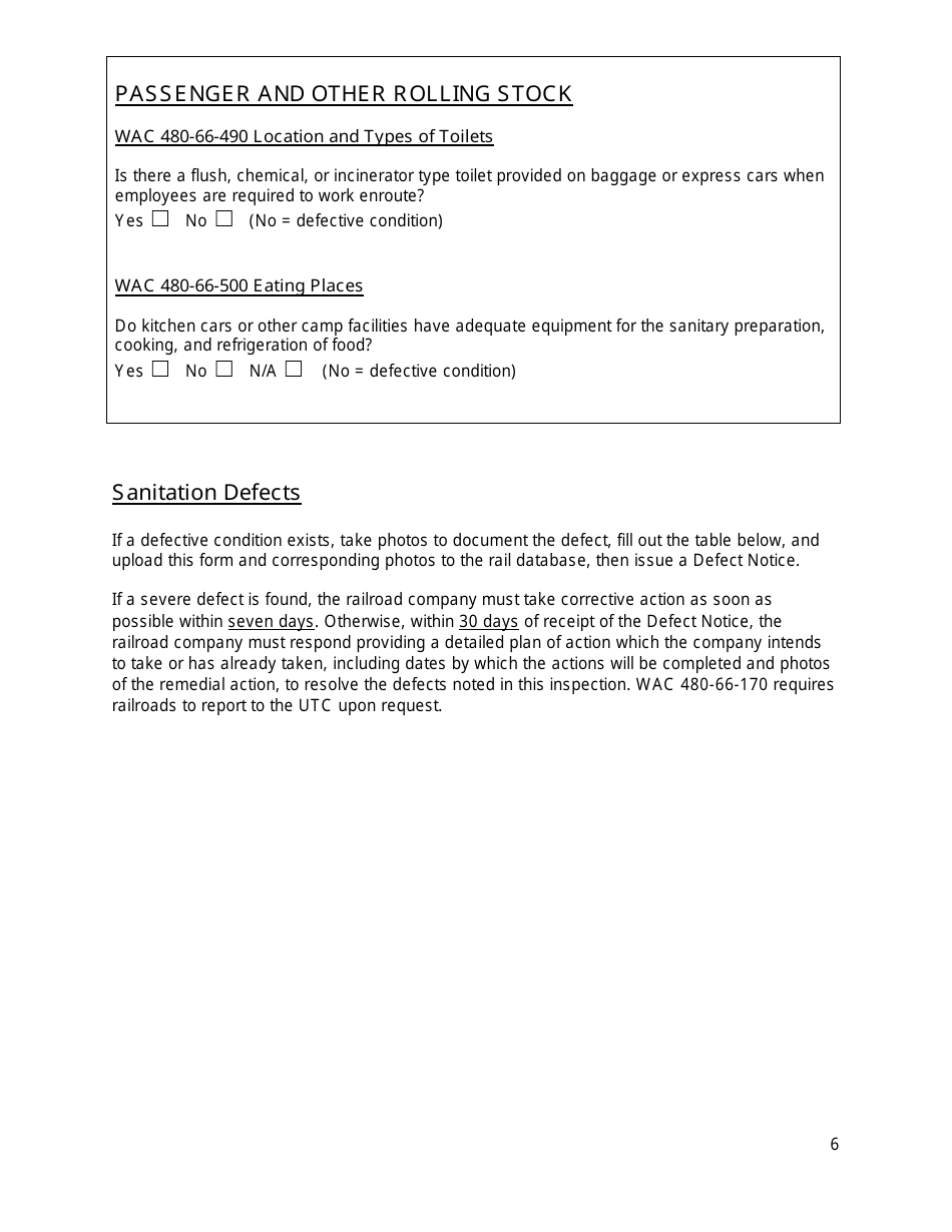 Rail Safety Sanitation Inspection Form - Washington, Page 6