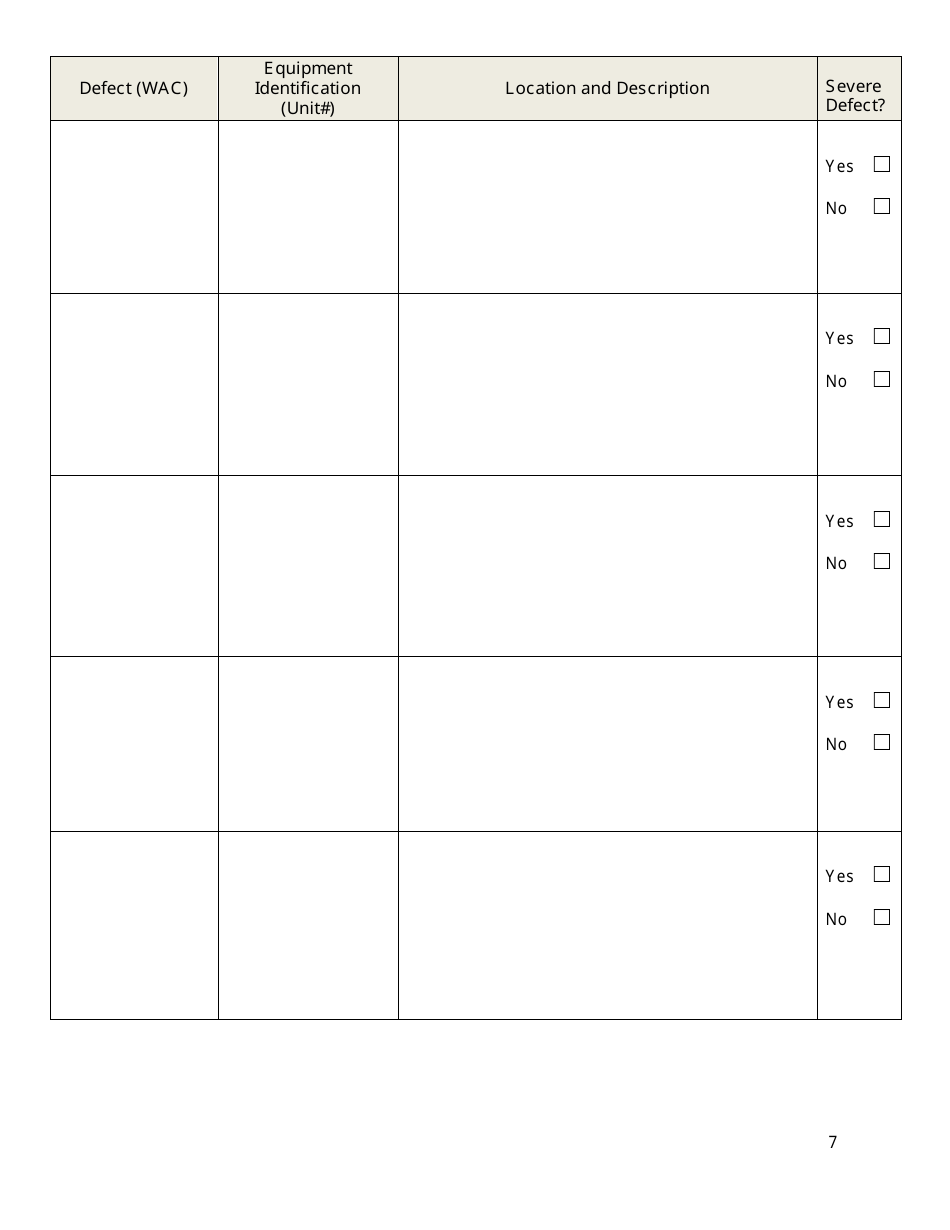 Rail Safety Sanitation Inspection Form - Washington, Page 7