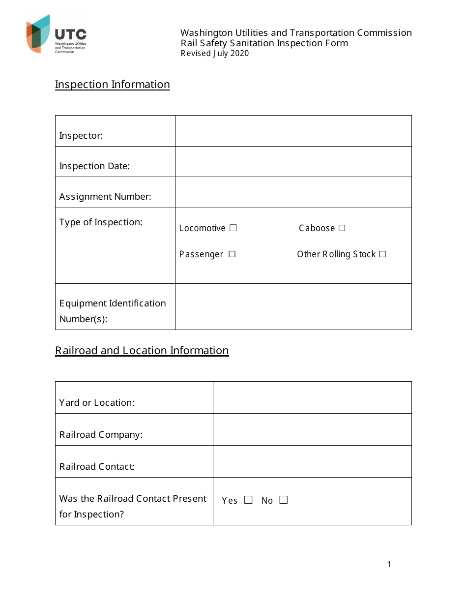 Washington Rail Safety Sanitation Inspection Form Fill Out, Sign