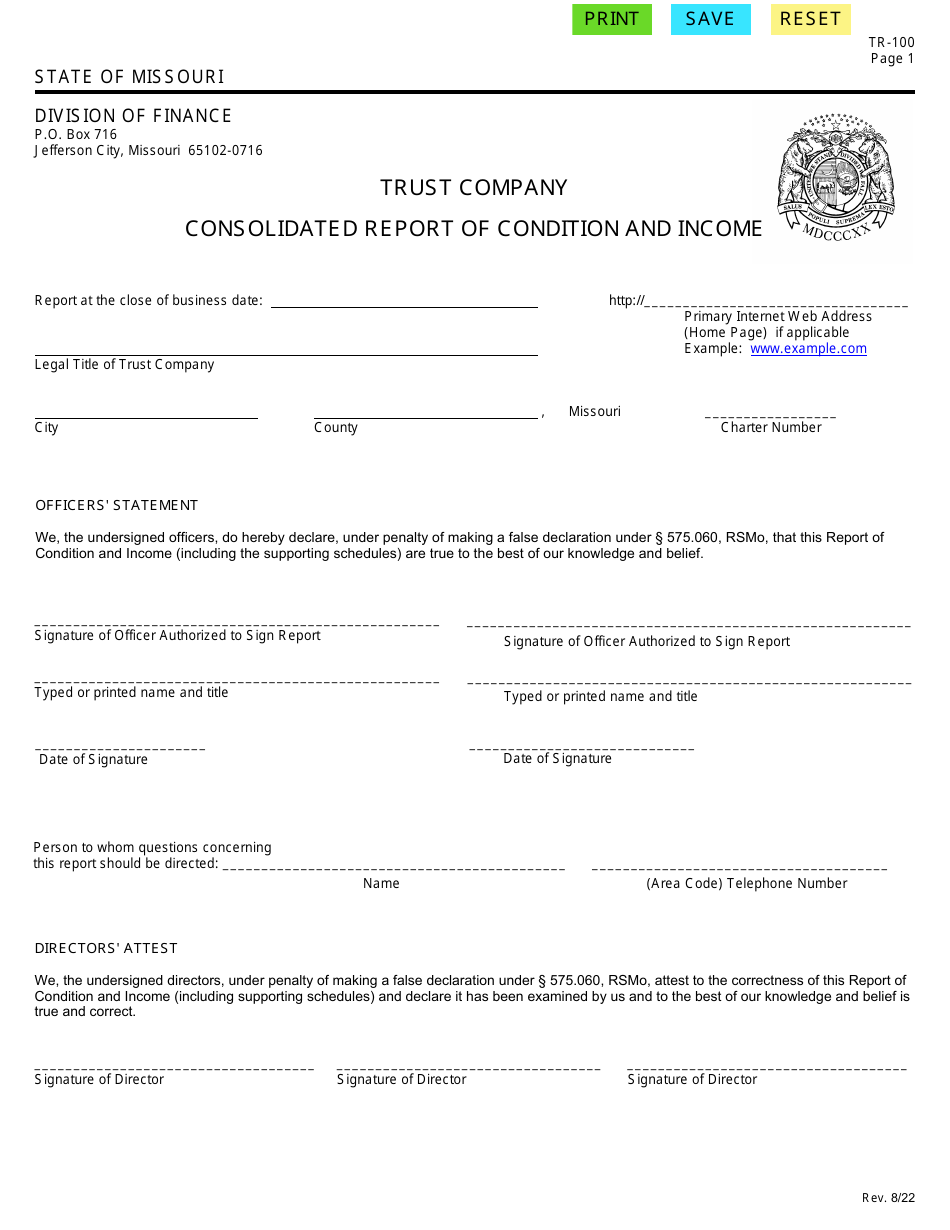 Form Tr570 Form TR-100 Download Fillable PDF or Fill Online Trust Company ...