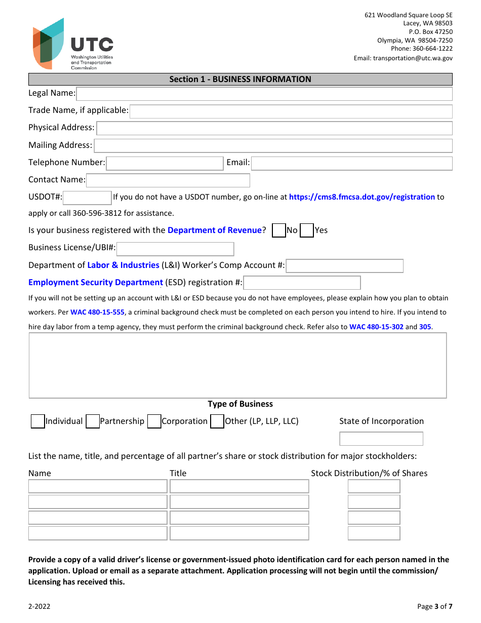 Household Goods Moving Company Permit Application - Washington, Page 3