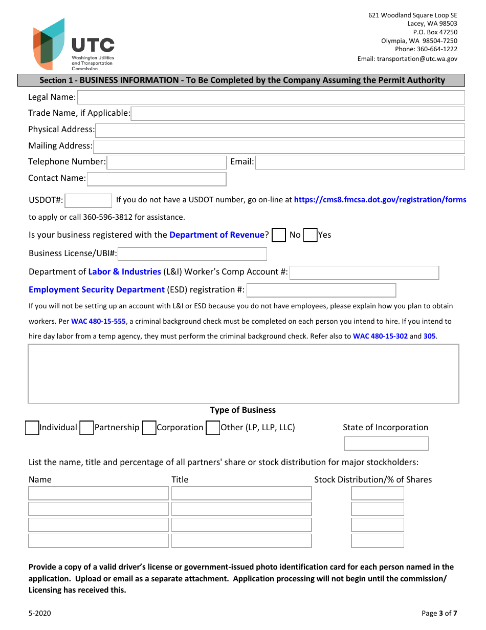 Household Goods Moving Company Transfer Application - Washington, Page 3