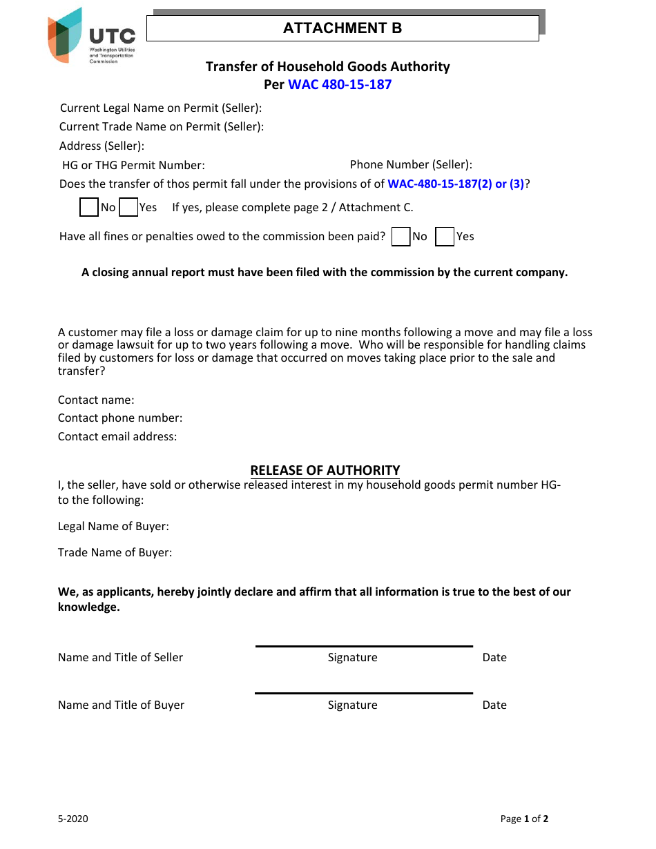 Household Goods Moving Company Transfer Application - Washington, Page 8