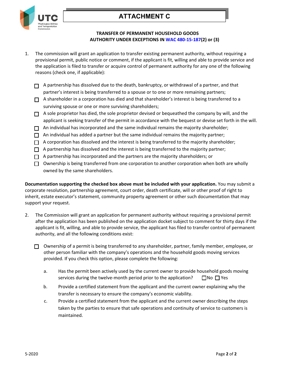 Household Goods Moving Company Transfer Application - Washington, Page 9