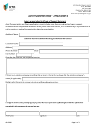 Document preview: Attachment A Auto Transportation Certificate of Support Statement - Washington