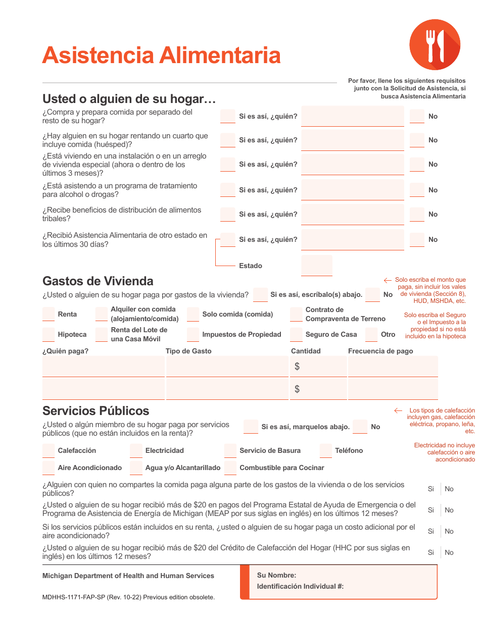 Formulario MDHHS-1171-SP Solicitud De Asistencia - Michigan (Spanish), Page 17