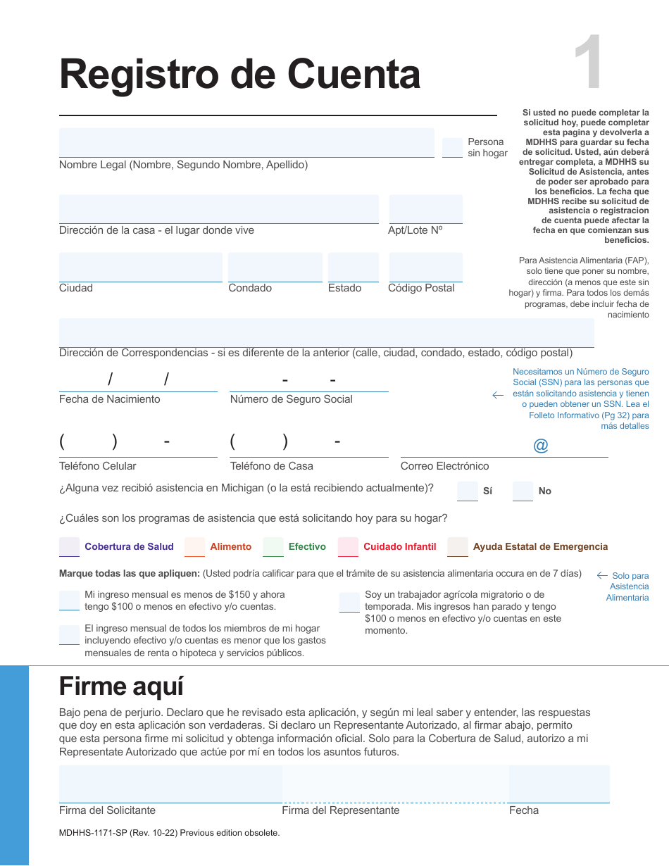 Formulario MDHHS-1171-SP Solicitud De Asistencia - Michigan (Spanish), Page 2